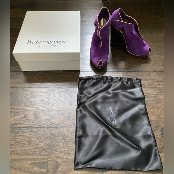 YSL Heel Wedge Shoe Suede Open Toe - Picture 2 of 8